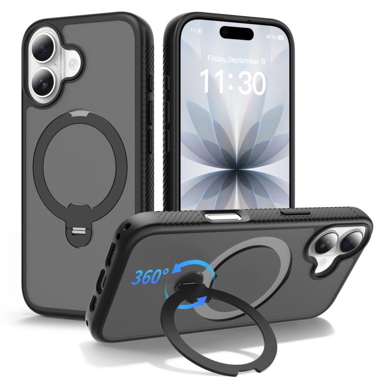 For iPhone 17 Magnetic 360 Rotating Stand Airbag Shockproof Phone Case(Black)