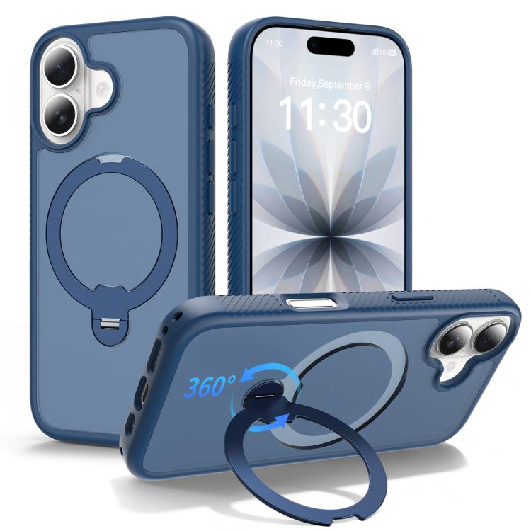 For iPhone 17 Magnetic 360 Rotating Stand Airbag Shockproof Phone Case(Blue)