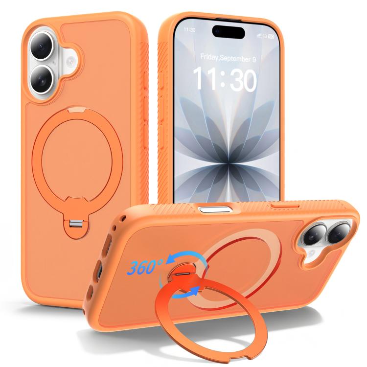 For iPhone 17 Magnetic 360 Rotating Stand Airbag Shockproof Phone Case(Orange)