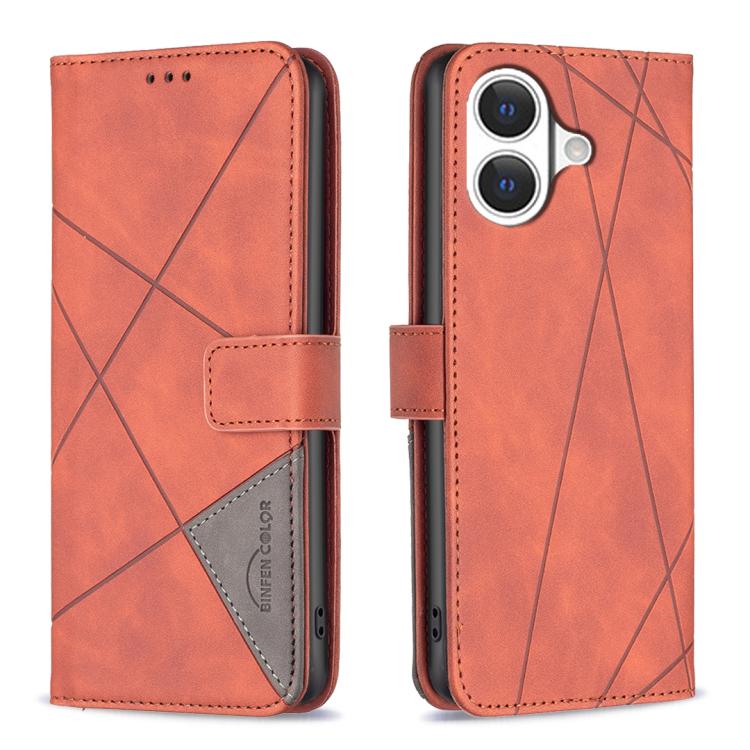 For iPhone 17 Magnetic Buckle Rhombus Texture Leather Phone Case(Brown)