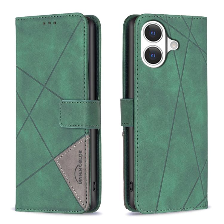 For iPhone 17 Magnetic Buckle Rhombus Texture Leather Phone Case(Green)