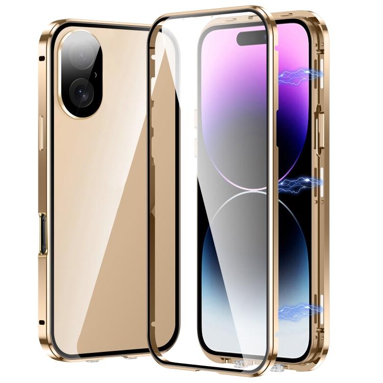 For iPhone 17 Magnetic Double-buckle HD Tempered Glass Phone Case(Gold)