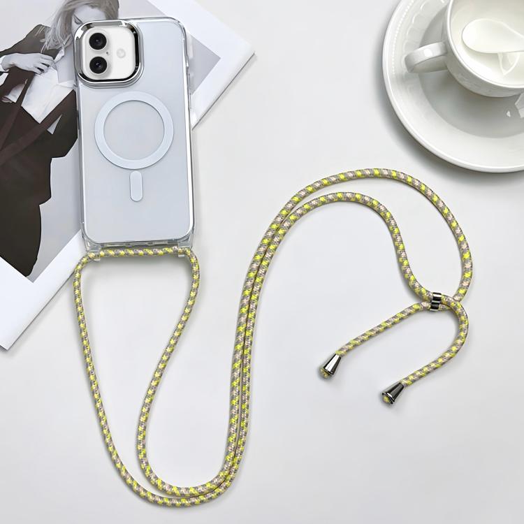 For iPhone 17 MagSafe Magnetic PC + TPU Phone Case with Lanyard(Yellow Pink Grey)