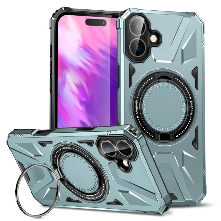 For iPhone 17 MagSafe Magnetic Shockproof Phone Case with Ring Holder(Green)