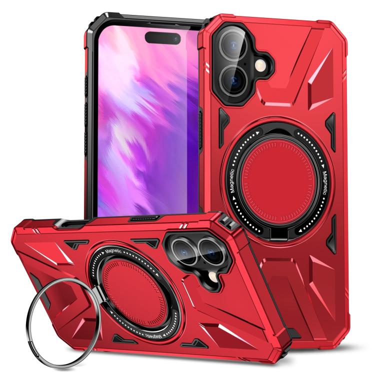 For iPhone 17 MagSafe Magnetic Shockproof Phone Case with Ring Holder(Red)