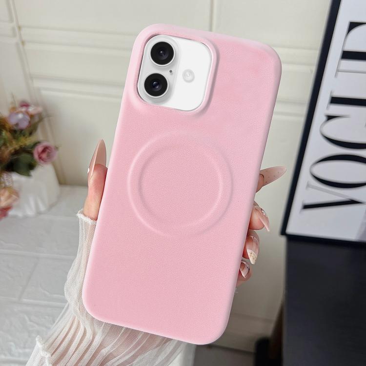 For iPhone 17 Matte Velvet Finish PC + Vegan Leather Magnetic Phone Case(Pink)