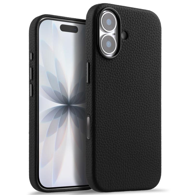 For iPhone 17 melkco Litchi Texture Magnetic Full Coverage Genuine Leather Phone Case with AI Button(Black)