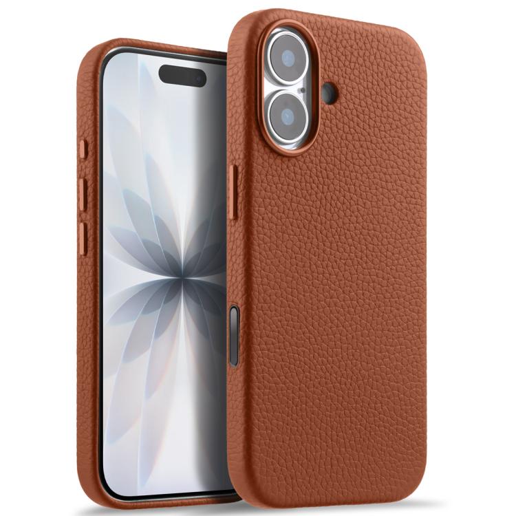 For iPhone 17 melkco Litchi Texture Magnetic Full Coverage Genuine Leather Phone Case with AI Button(Brown)