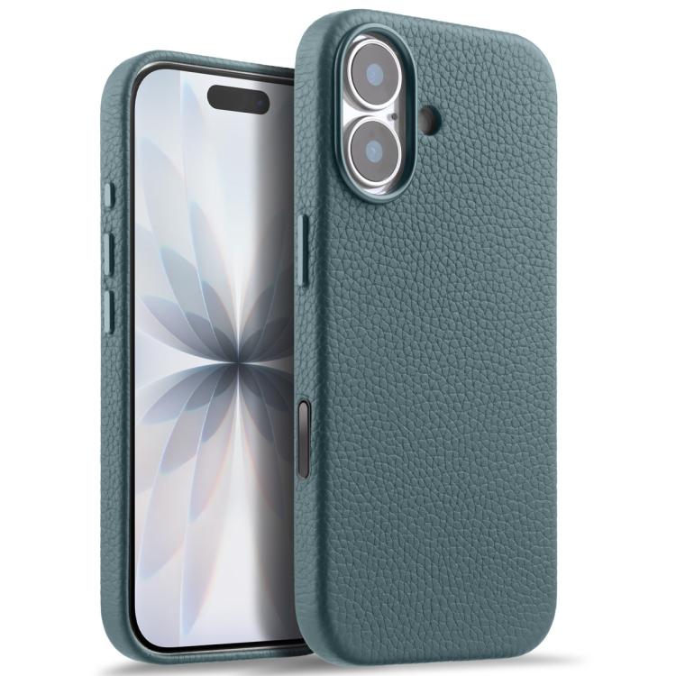 For iPhone 17 melkco Litchi Texture Magnetic Full Coverage Genuine Leather Phone Case with AI Button(Light Blue)