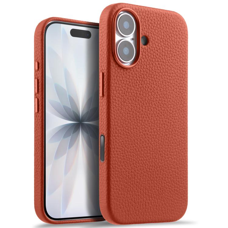 For iPhone 17 melkco Litchi Texture Magnetic Full Coverage Genuine Leather Phone Case with AI Button(Orange)