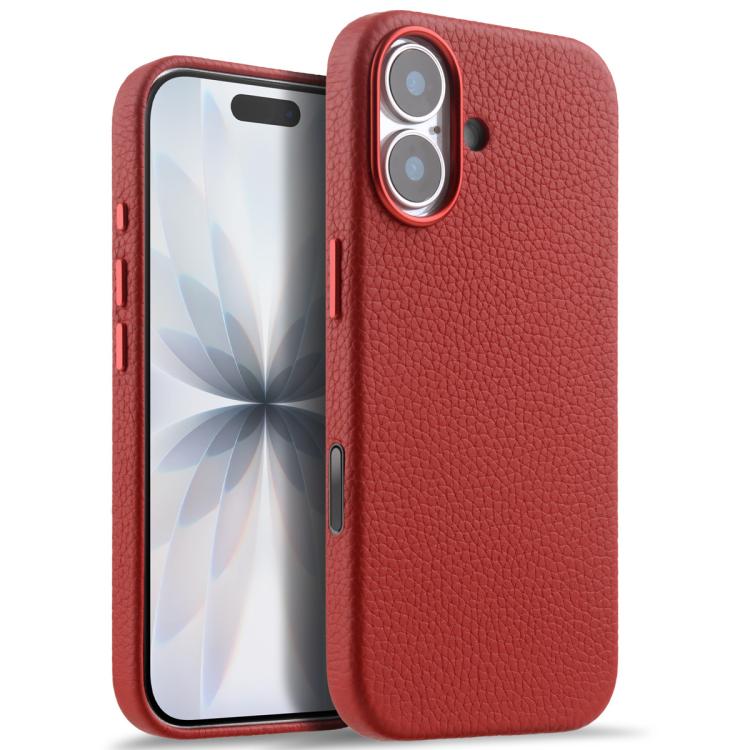 For iPhone 17 melkco Litchi Texture Magnetic Full Coverage Genuine Leather Phone Case with AI Button(Red)