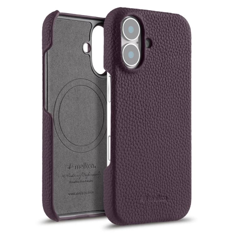 For iPhone 17 melkco Litchi Texture Magnetic Half Coverage Genuine Leather Phone Case(Dark Purple)