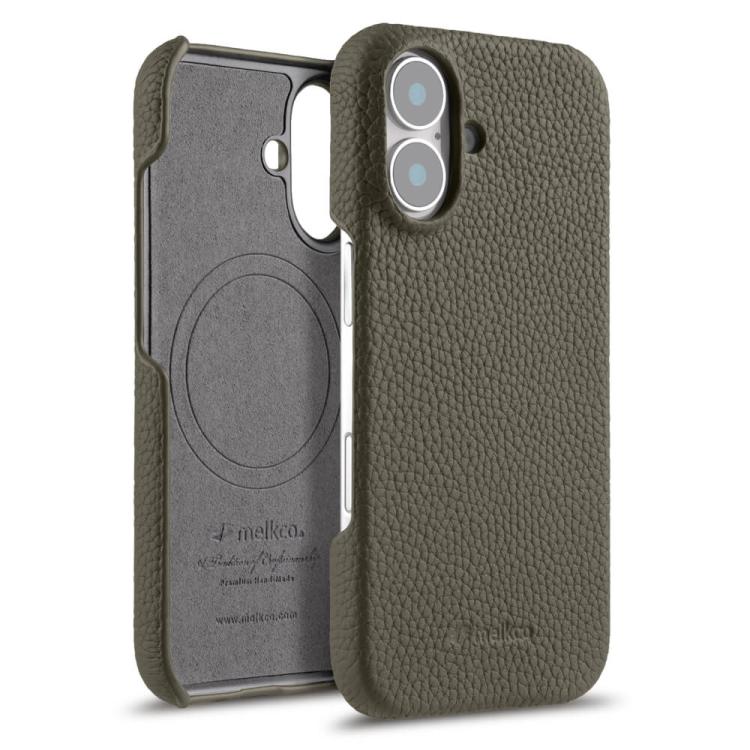 For iPhone 17 melkco Litchi Texture Magnetic Half Coverage Genuine Leather Phone Case(Grey)