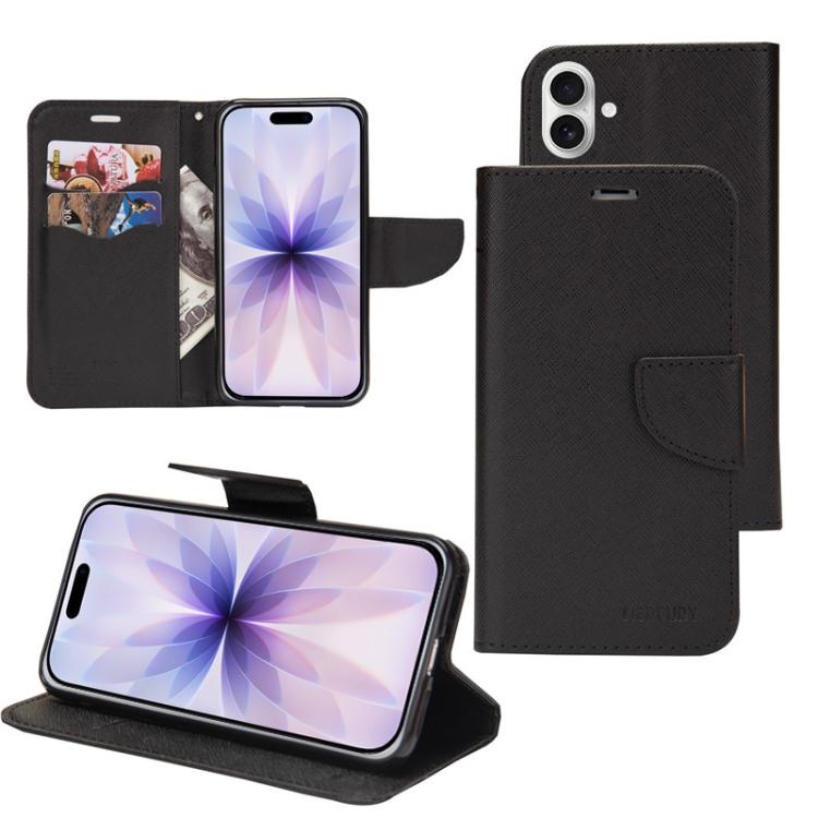 For iPhone 17 Mercury Contrast Color Splicing Leather Phone Case(Black)