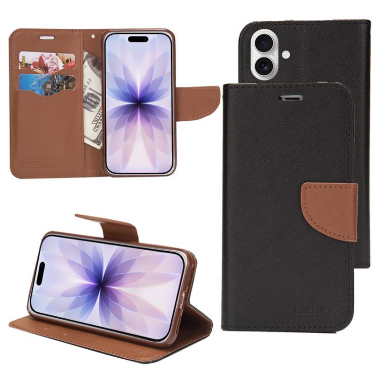 For iPhone 17 Mercury Contrast Color Splicing Leather Phone Case(Brown)