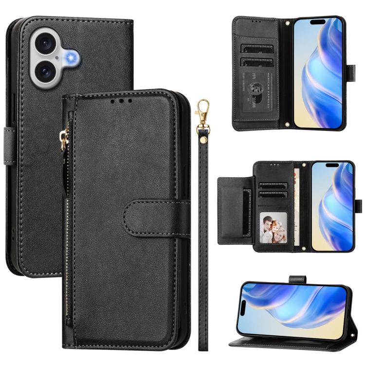 For iPhone 17 Multi-Card Slots Zipper Wallet Leather Phone Case(Black)