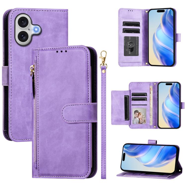 For iPhone 17 Multi-Card Slots Zipper Wallet Leather Phone Case(Purple)