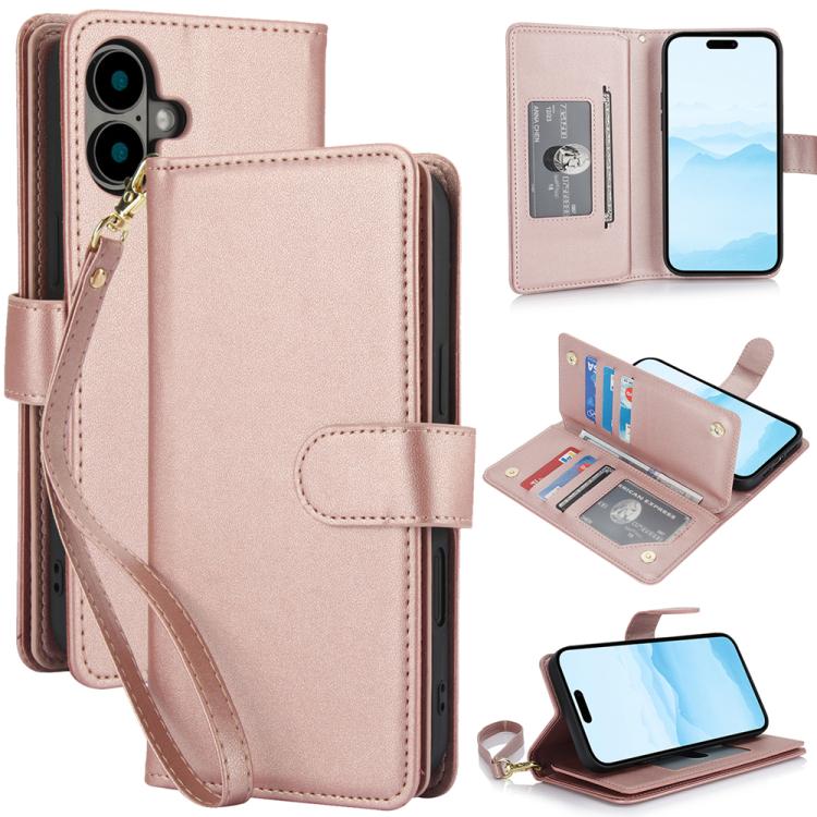 For iPhone 17 Multi-Card Wallet RFID Leather Phone Case(Rose Gold)
