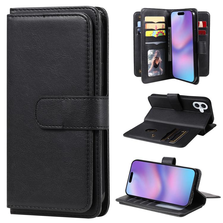 For iPhone 17 Multi-Function Wallet 10 Card Slots Leather Phone Case(Black)