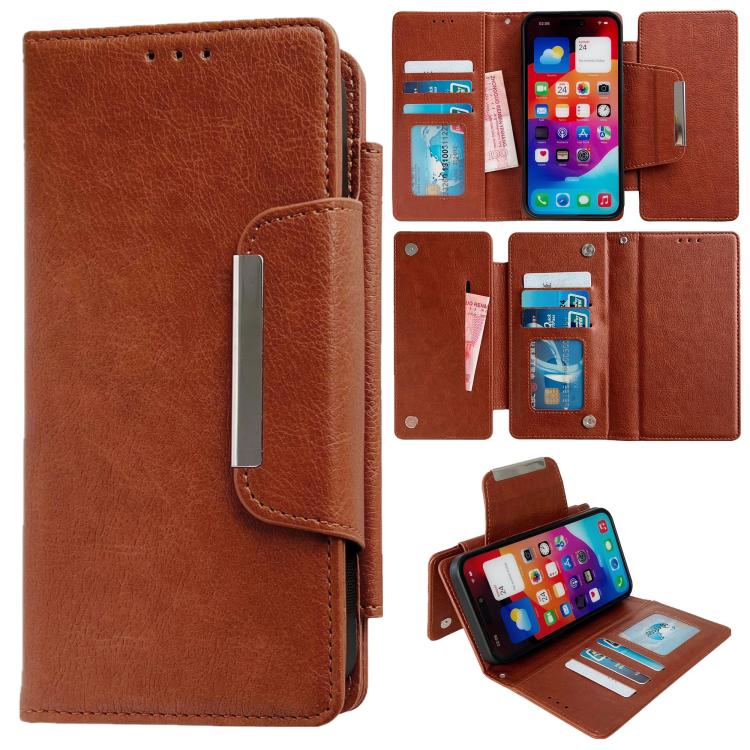 For iPhone 17 Multifunctional 7-Cards Wallet Leather Phone Case(Brown)