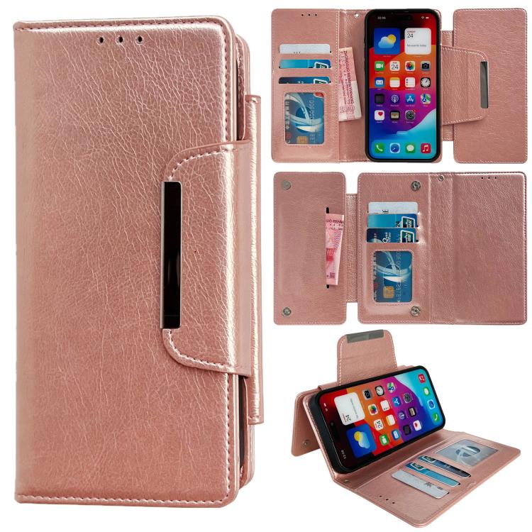 For iPhone 17 Multifunctional 7-Cards Wallet Leather Phone Case(Rose Gold)