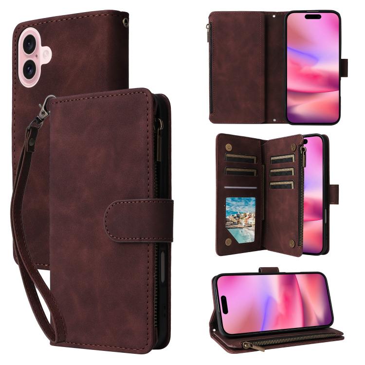 For iPhone 17 Multifunctional Multi-Card Wallet Phone Leather Case(Coffee)