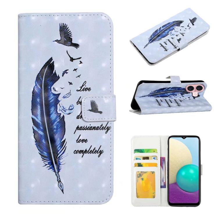 For iPhone 17 Oil Embossed 3D Drawing Leather Phone Case(Blue Feather)