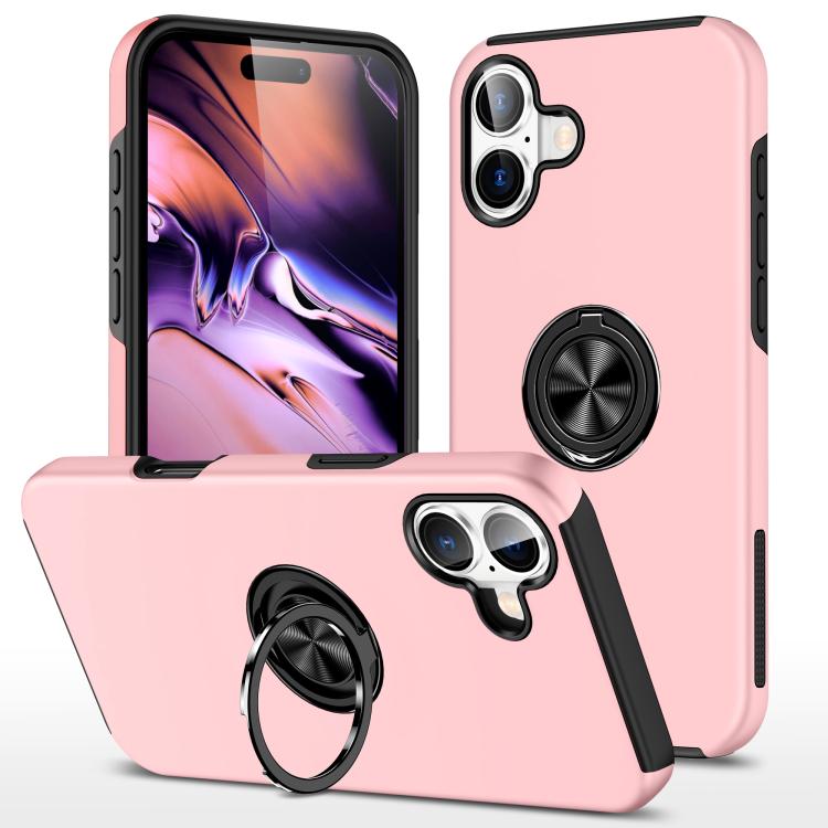 For iPhone 17 PC + TPU Magnetic Phone Case with Invisible Ring Holder(Rose Gold)