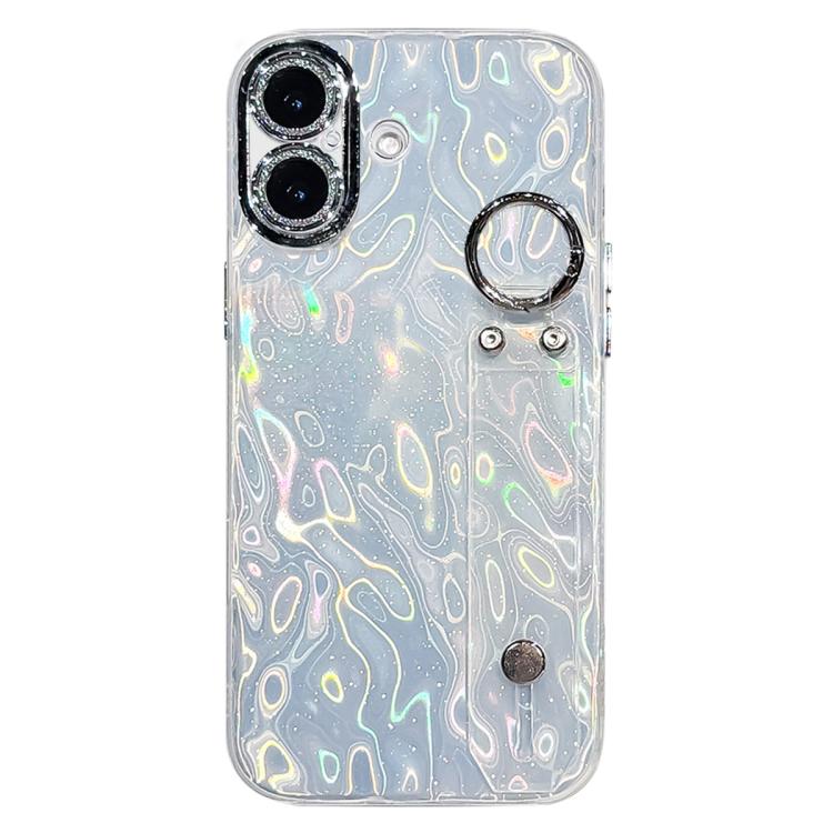 For iPhone 17 Plating Wrinkled Texture Wristband Holder TPU Phone Case with Lens Film(Silver)