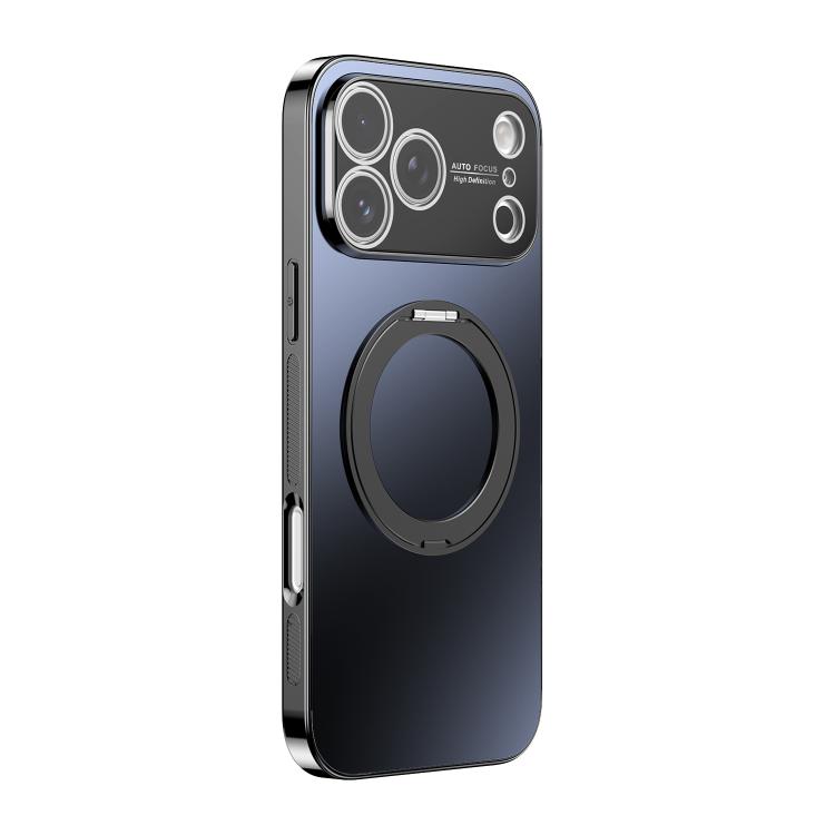 For iPhone 17 Pro 360 Degree Rotating Holder MagSafe Electroplated Phone Case with Lens Cover(Black)