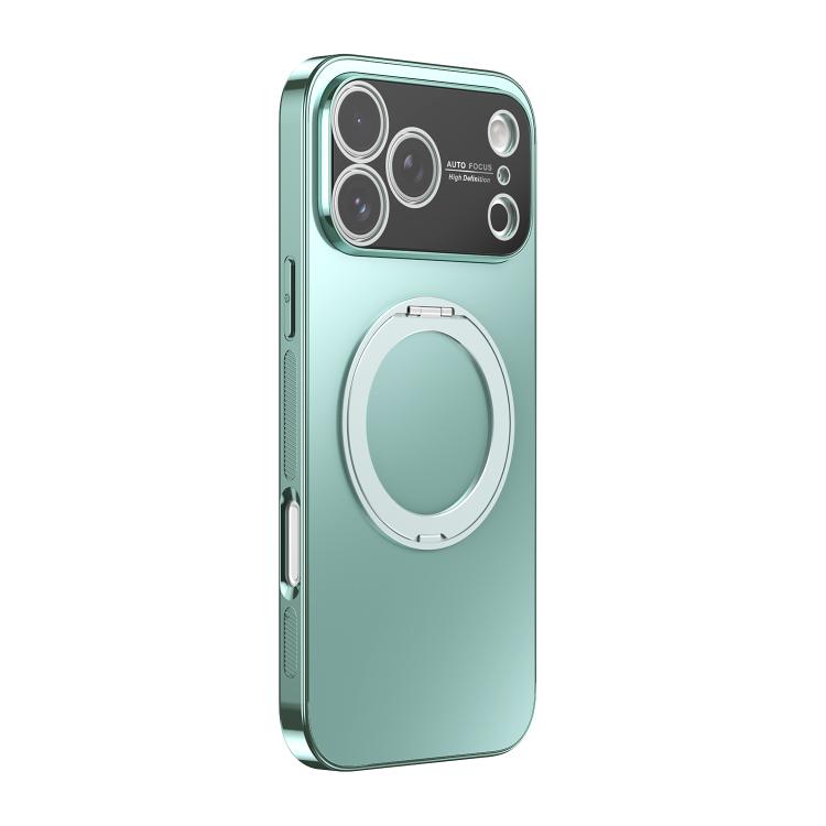 For iPhone 17 Pro 360 Degree Rotating Holder MagSafe Electroplated Phone Case with Lens Cover(Light Green)