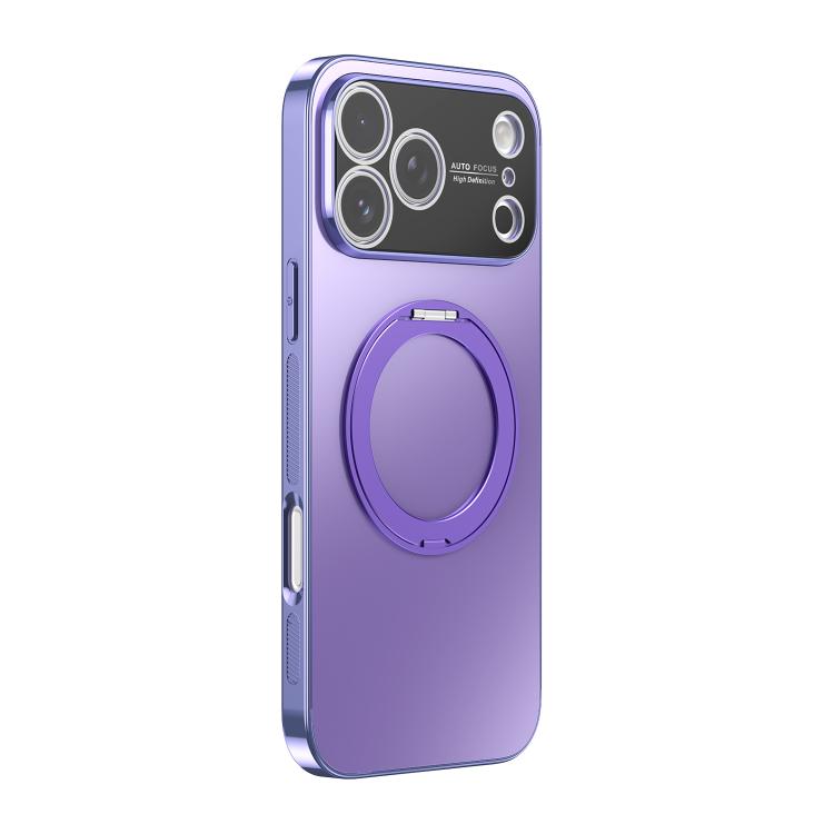 For iPhone 17 Pro 360 Degree Rotating Holder MagSafe Electroplated Phone Case with Lens Cover(Light Purple)