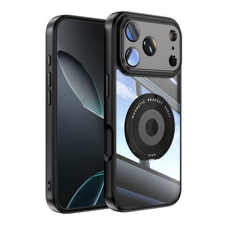 For iPhone 17 Pro 360 Holder Magsafe Acrylic Hybrid TPU Phone Case(Black)