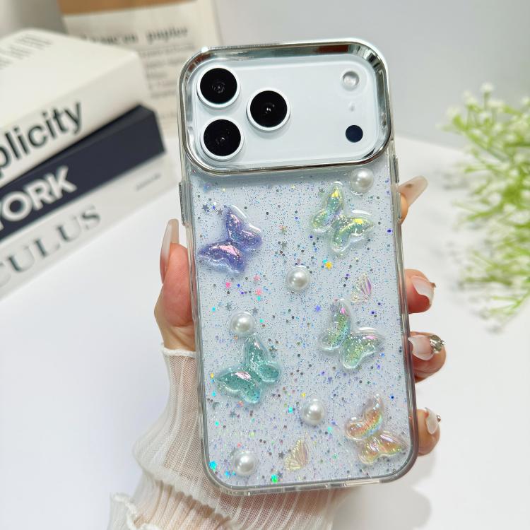 For iPhone 17 Pro 3D Colorful Crystal Butterfly TPU Phone Case(Butterfly Pearl)