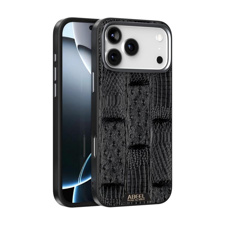 For iPhone 17 Pro ABEEL Beast Pattern 6D Micro-Embossed MagSafe Genuine Leather Phone Case(Black)