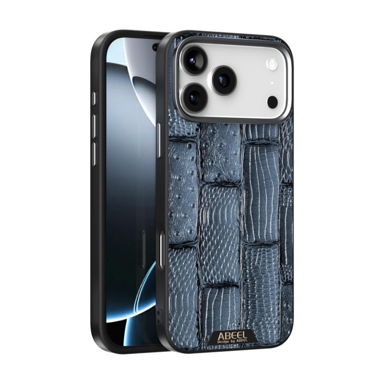 For iPhone 17 Pro ABEEL Beast Pattern 6D Micro-Embossed MagSafe Genuine Leather Phone Case(Blue)