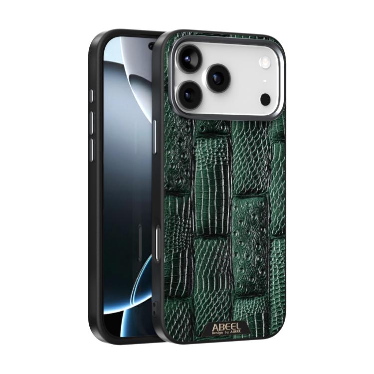 For iPhone 17 Pro ABEEL Beast Pattern 6D Micro-Embossed MagSafe Genuine Leather Phone Case(Green)