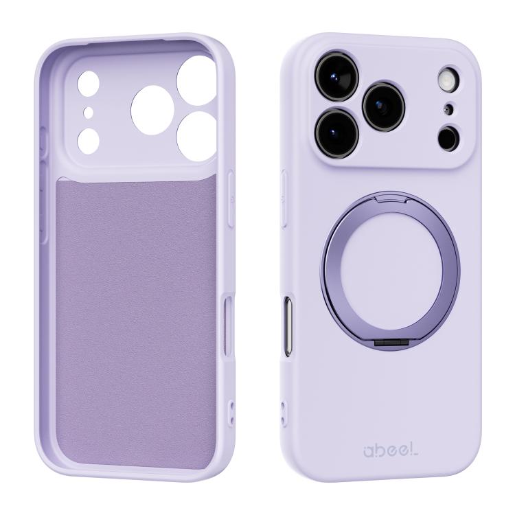 For iPhone 17 Pro ABEEL Skin-friendly Feel Magnetic Liquid Silicone Phone Case with Holder(Lilac Purple)