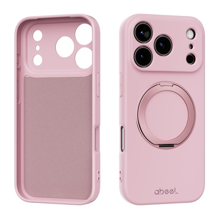 For iPhone 17 Pro ABEEL Skin-friendly Feel Magnetic Liquid Silicone Phone Case with Holder(Pink)