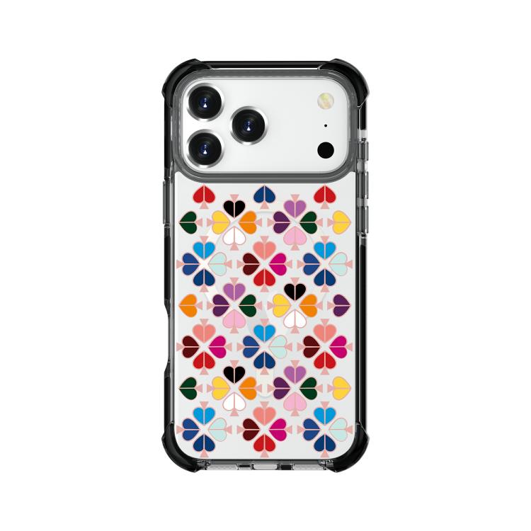 For iPhone 17 Pro Acrylic Four-Corner Shockproof Heart Pattern Magnetic Phone Case(Black)