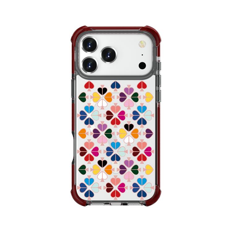 For iPhone 17 Pro Acrylic Four-Corner Shockproof Heart Pattern Magnetic Phone Case(Brown)