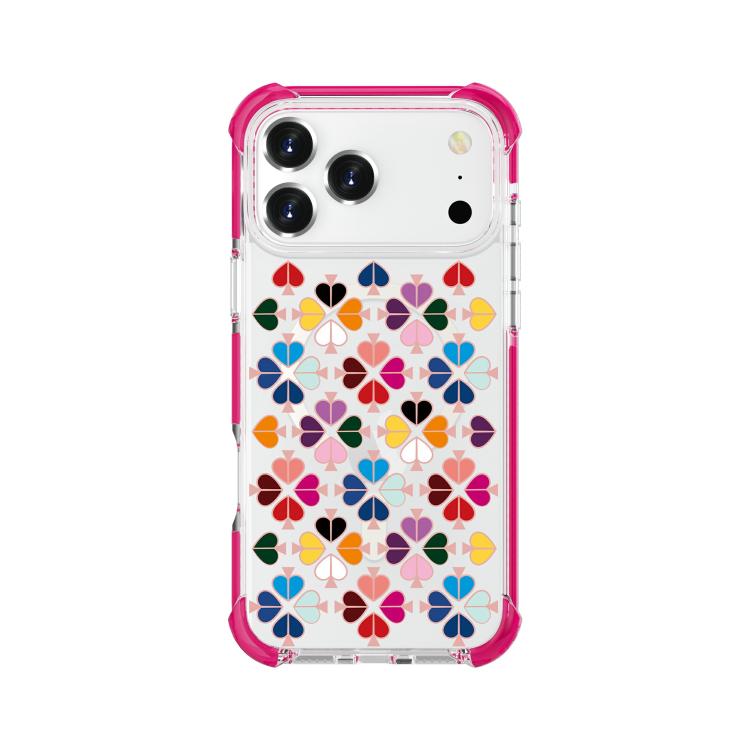 For iPhone 17 Pro Acrylic Four-Corner Shockproof Heart Pattern Magnetic Phone Case(Pink)