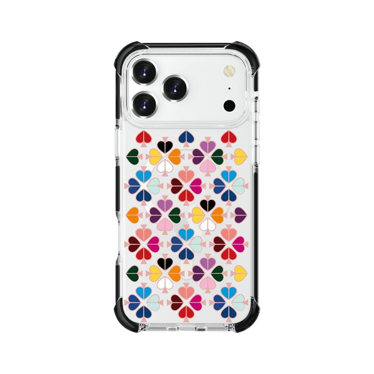 For iPhone 17 Pro Acrylic Four-Corner Shockproof Heart Pattern Magnetic Phone Case(Transparent Black)