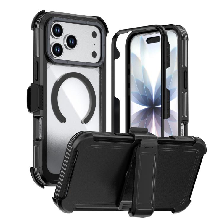 For iPhone 17 Pro Acrylic Full Coverage Magnetic Phone Case with Back Clip(Black)