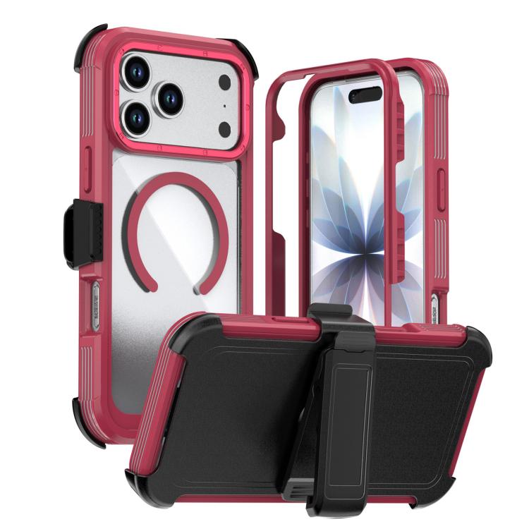 For iPhone 17 Pro Acrylic Full Coverage Magnetic Phone Case with Back Clip(Red)