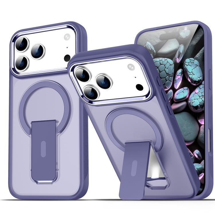 For iPhone 17 Pro Acrylic Hybrid TPU MagSafe Holder Phone Case(Dark Night Purple)