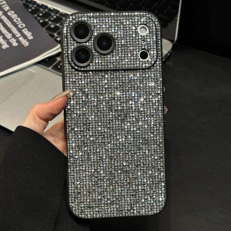 For iPhone 17 Pro Acrylic Rhinestone Full Coverage Phone Case(Silver Grey)