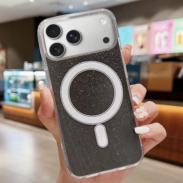 For iPhone 17 Pro Acrylic Transparent Glitter MagSafe Phone Case(Black)