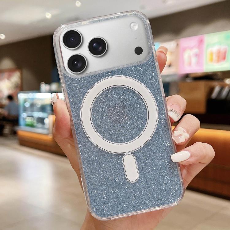 For iPhone 17 Pro Acrylic Transparent Glitter MagSafe Phone Case(Blue)