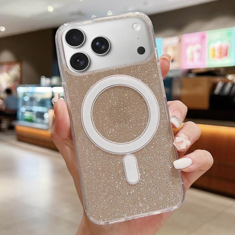 For iPhone 17 Pro Acrylic Transparent Glitter MagSafe Phone Case(Gold)
